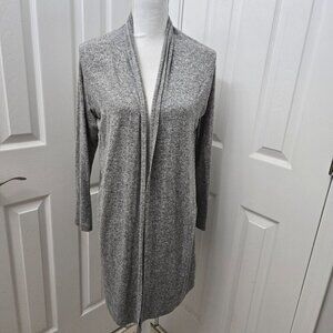 Soft surroundings Long Cardigan Womens Small Heathered Gray Open Longline Classi
